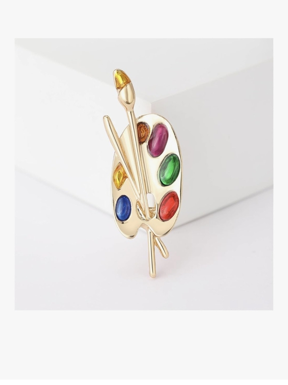 Gold Artist Palette Lapel Pin with Multicolor Rhinestones - Picture 3 of 4